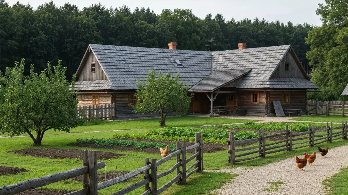 Drewniane gospodarstwo agroturystyczne przy Puszczy Knyszynskiej pod Bialymstokiem