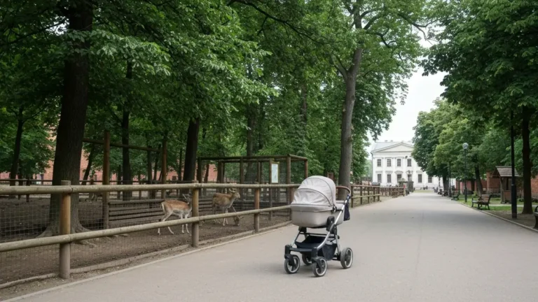 Wózek na alejce przy wybiegu w Akcent ZOO w Białymstoku