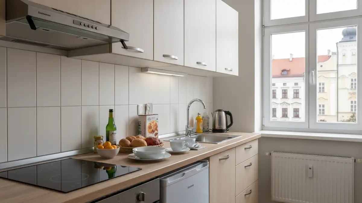 Aneks kuchenny w apartamencie z widokiem na centrum Białegostoku