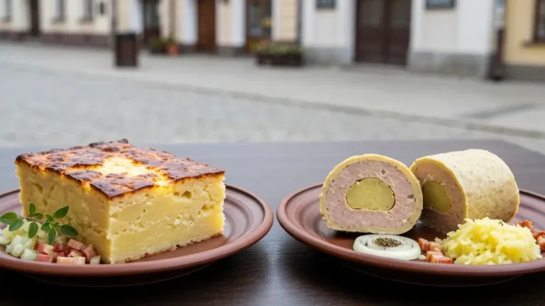 Babka i kiszka ziemniaczana na stole w bialostockiej restauracji