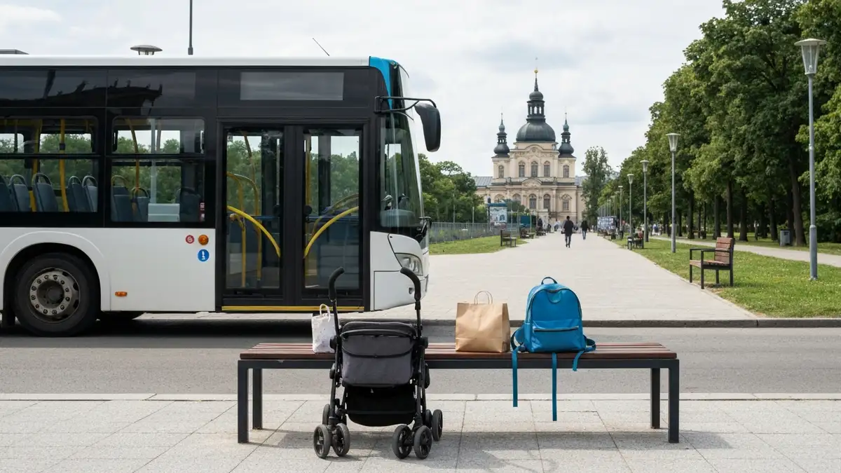 Autobus BKM przy Plantach i Pałacu Branickich - rodzinne zwiedzanie Białegostoku bez auta