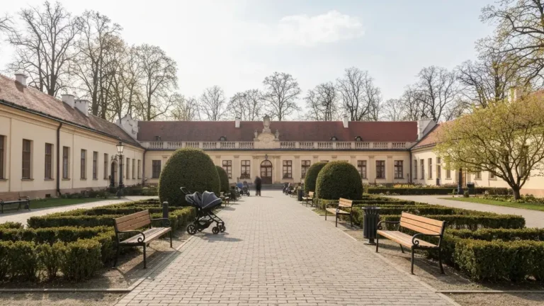 Rodzinny spacer przy Palacu Branickich w Bialymstoku w sloneczny dzien