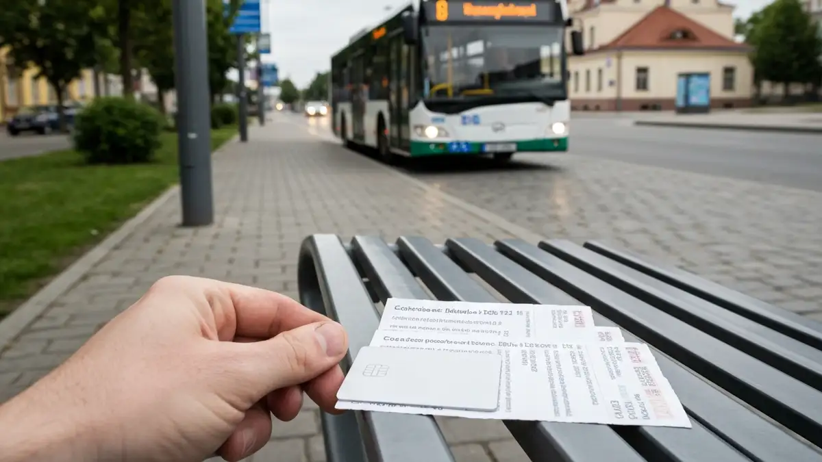 Bilet i karta miejska na przystanku autobusowym w centrum Bialegostoku