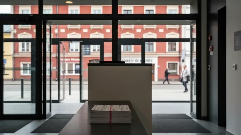 Wejście i kasa Centrum Zamenhofa w Białymstoku przy spokojnej ulicy