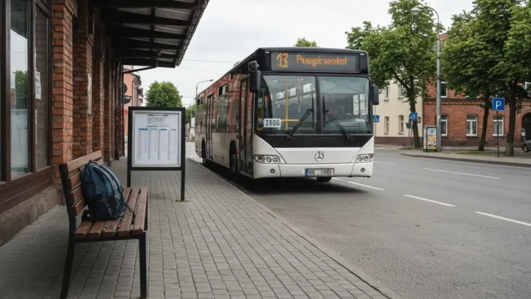 Regionalny bus na przystanku w Bialymstoku przed wyjazdem do Tykocina bez samochodu