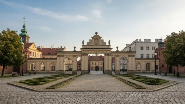 Poranny widok osi Palacu Branickich w Bialymstoku jako poczatek historycznego spaceru